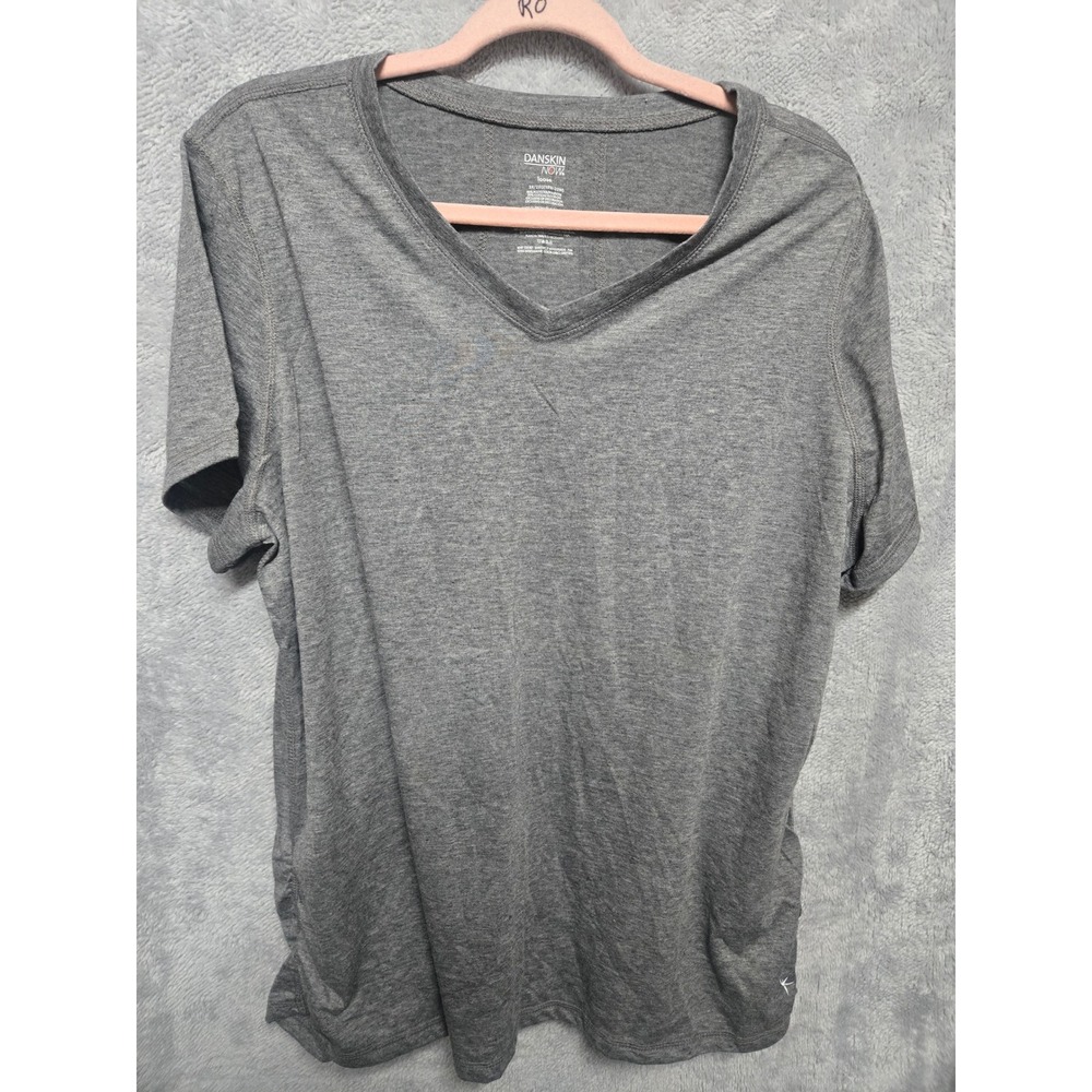 Danskin Now Womens 2X Charcoal Grey Heather V-Neck Short Sleeve Active Top Loose